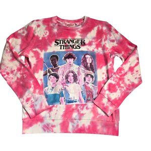 Stranger Things Sweatshirt Medium Pink White Tie Dye Pop Culture Streetwear